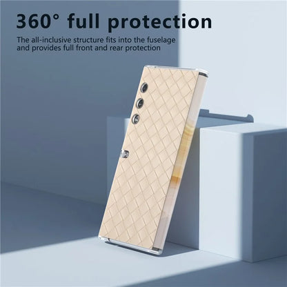 For Honor V Purse Case Woven Texture PU Leather+PC Phone Cover with Clear Edge