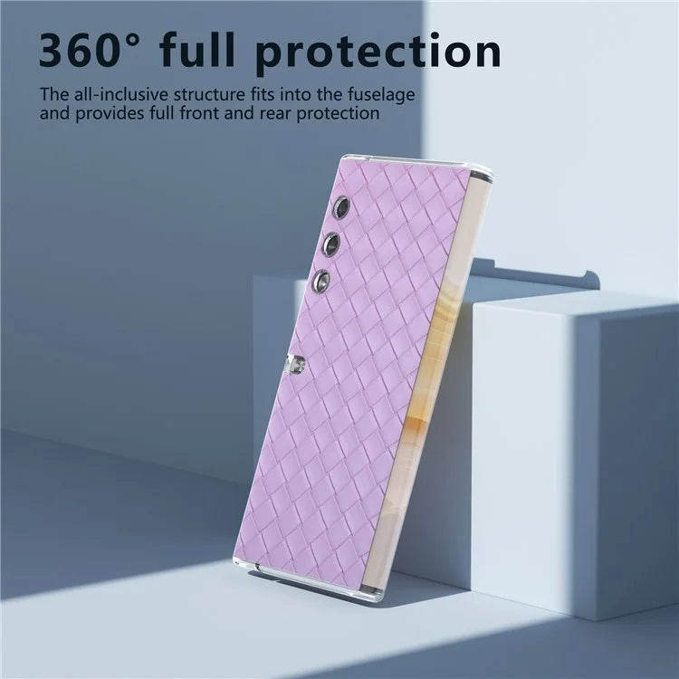 For Honor V Purse Case Woven Texture PU Leather+PC Phone Cover with Clear Edge