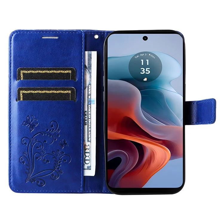 KT Imprinting Flower Series-2 For Motorola Moto G34 5G Case Floral Butterfly Design Flip Leather Phone Cover