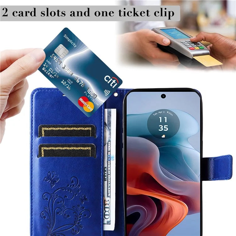 KT Imprinting Flower Series-2 For Motorola Moto G34 5G Case Floral Butterfly Design Flip Leather Phone Cover