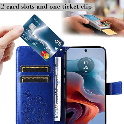 KT Imprinting Flower Series-2 For Motorola Moto G34 5G Case Floral Butterfly Design Flip Leather Phone Cover