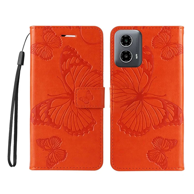 KT Imprinting Flower Series-2 For Motorola Moto G34 5G Case Floral Butterfly Design Flip Leather Phone Cover