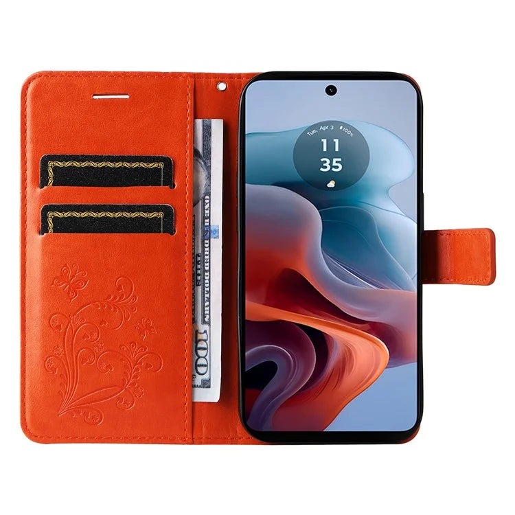 KT Imprinting Flower Series-2 For Motorola Moto G34 5G Case Floral Butterfly Design Flip Leather Phone Cover