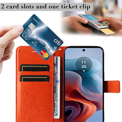 KT Imprinting Flower Series-2 For Motorola Moto G34 5G Case Floral Butterfly Design Flip Leather Phone Cover