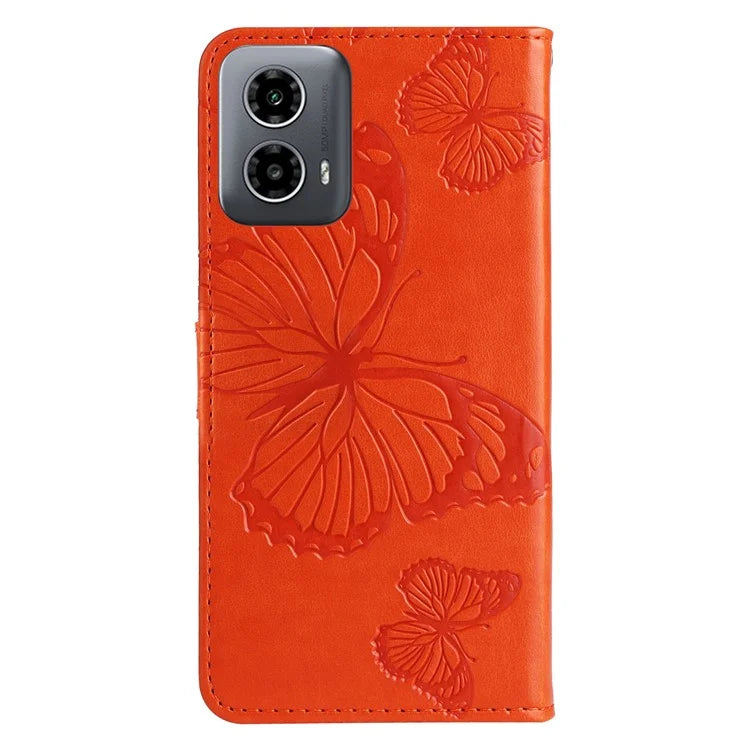 KT Imprinting Flower Series-2 For Motorola Moto G34 5G Case Floral Butterfly Design Flip Leather Phone Cover