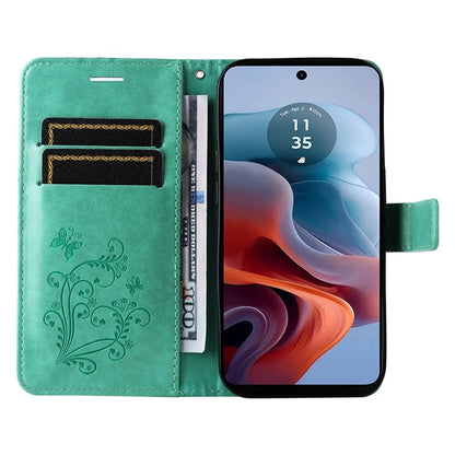 KT Imprinting Flower Series-2 For Motorola Moto G34 5G Case Floral Butterfly Design Flip Leather Phone Cover