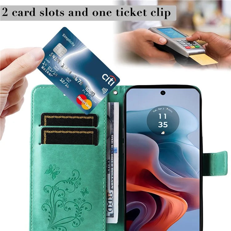 KT Imprinting Flower Series-2 For Motorola Moto G34 5G Case Floral Butterfly Design Flip Leather Phone Cover