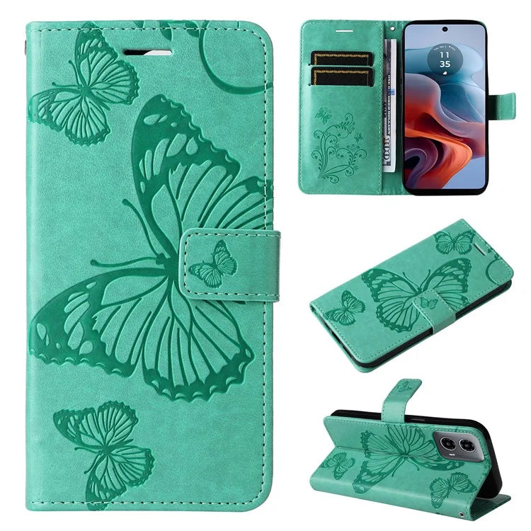 KT Imprinting Flower Series-2 For Motorola Moto G34 5G Case Floral Butterfly Design Flip Leather Phone Cover