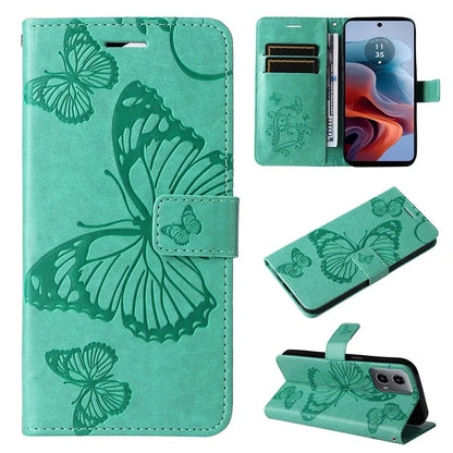 KT Imprinting Flower Series-2 For Motorola Moto G34 5G Case Floral Butterfly Design Flip Leather Phone Cover