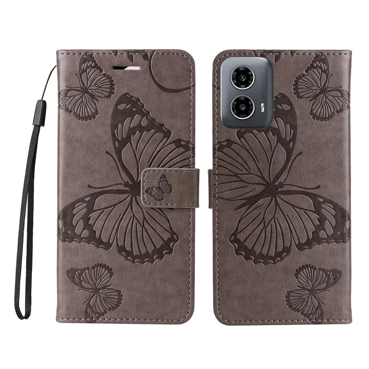KT Imprinting Flower Series-2 For Motorola Moto G34 5G Case Floral Butterfly Design Flip Leather Phone Cover