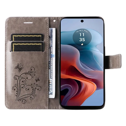 KT Imprinting Flower Series-2 For Motorola Moto G34 5G Case Floral Butterfly Design Flip Leather Phone Cover