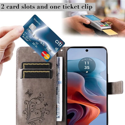 KT Imprinting Flower Series-2 For Motorola Moto G34 5G Case Floral Butterfly Design Flip Leather Phone Cover