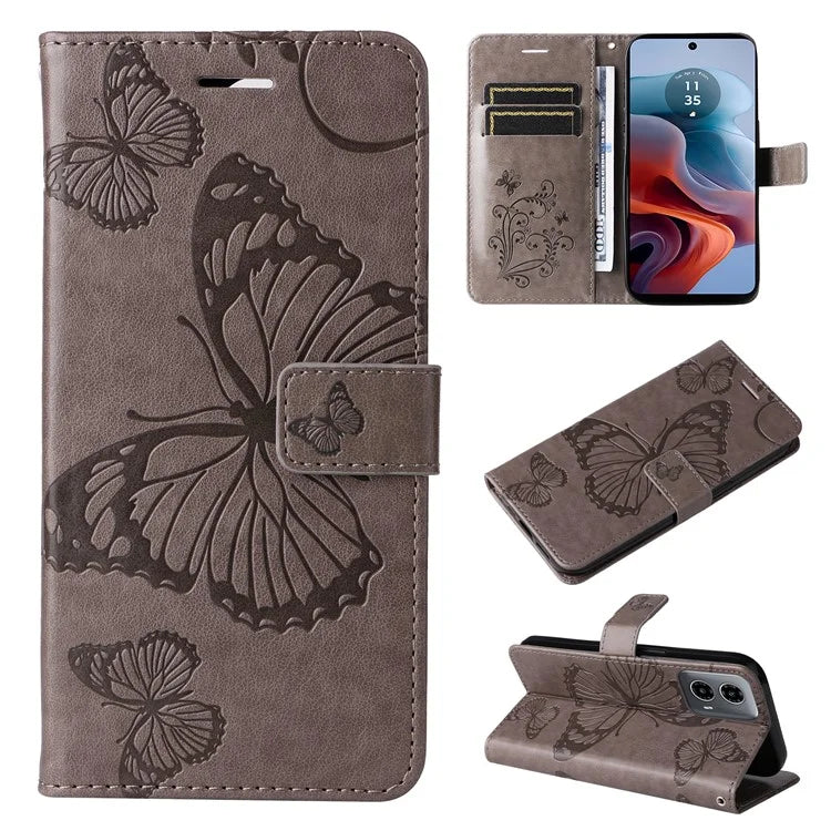 KT Imprinting Flower Series-2 For Motorola Moto G34 5G Case Floral Butterfly Design Flip Leather Phone Cover