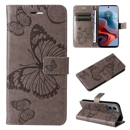 KT Imprinting Flower Series-2 For Motorola Moto G34 5G Case Floral Butterfly Design Flip Leather Phone Cover