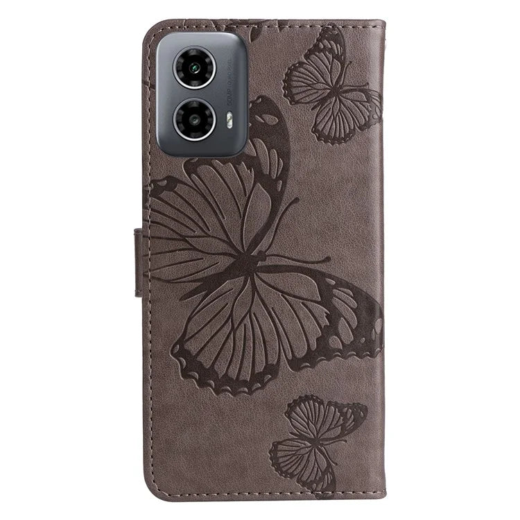 KT Imprinting Flower Series-2 For Motorola Moto G34 5G Case Floral Butterfly Design Flip Leather Phone Cover