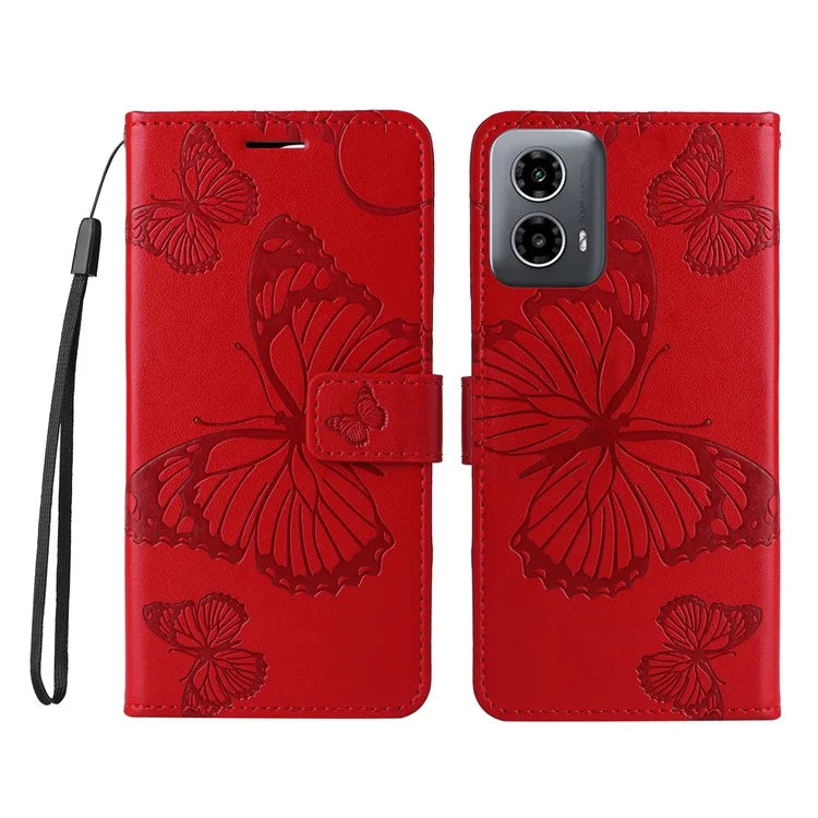 KT Imprinting Flower Series-2 For Motorola Moto G34 5G Case Floral Butterfly Design Flip Leather Phone Cover