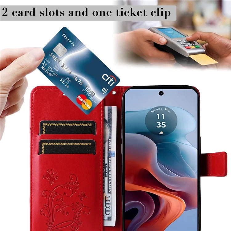 KT Imprinting Flower Series-2 For Motorola Moto G34 5G Case Floral Butterfly Design Flip Leather Phone Cover