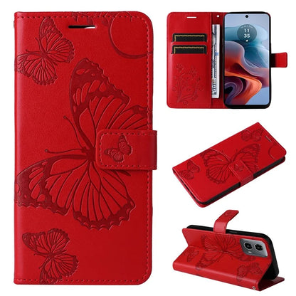 KT Imprinting Flower Series-2 For Motorola Moto G34 5G Case Floral Butterfly Design Flip Leather Phone Cover