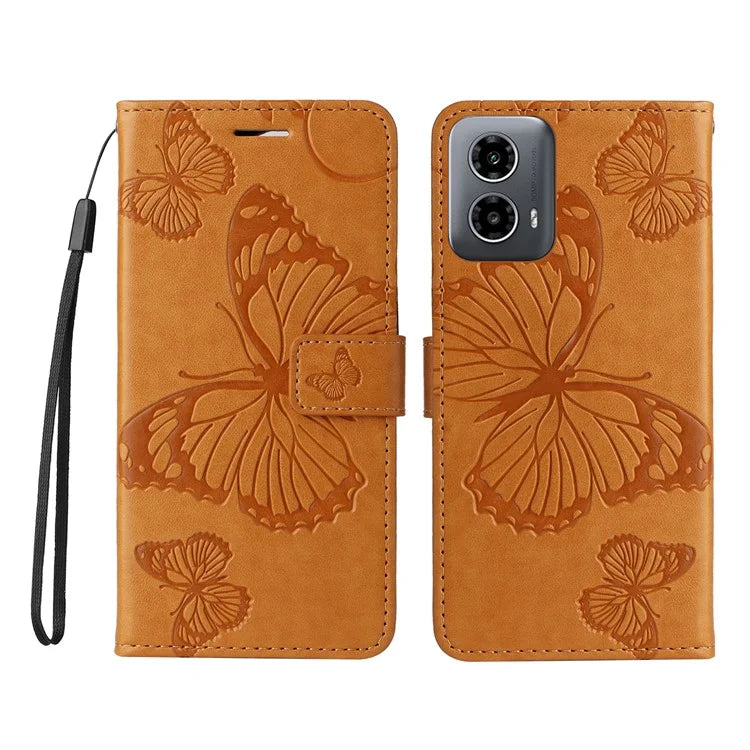 KT Imprinting Flower Series-2 For Motorola Moto G34 5G Case Floral Butterfly Design Flip Leather Phone Cover