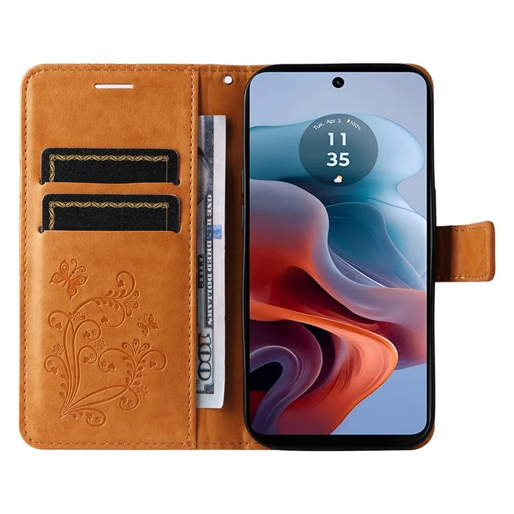 KT Imprinting Flower Series-2 For Motorola Moto G34 5G Case Floral Butterfly Design Flip Leather Phone Cover
