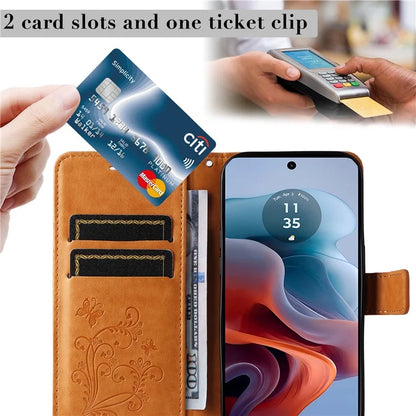 KT Imprinting Flower Series-2 For Motorola Moto G34 5G Case Floral Butterfly Design Flip Leather Phone Cover
