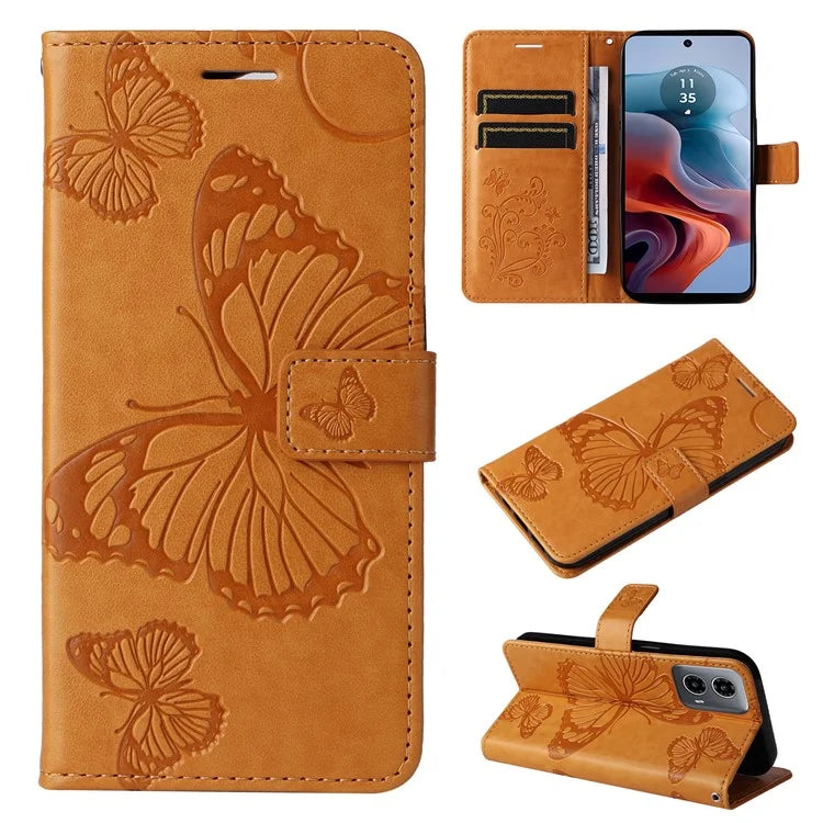 KT Imprinting Flower Series-2 For Motorola Moto G34 5G Case Floral Butterfly Design Flip Leather Phone Cover