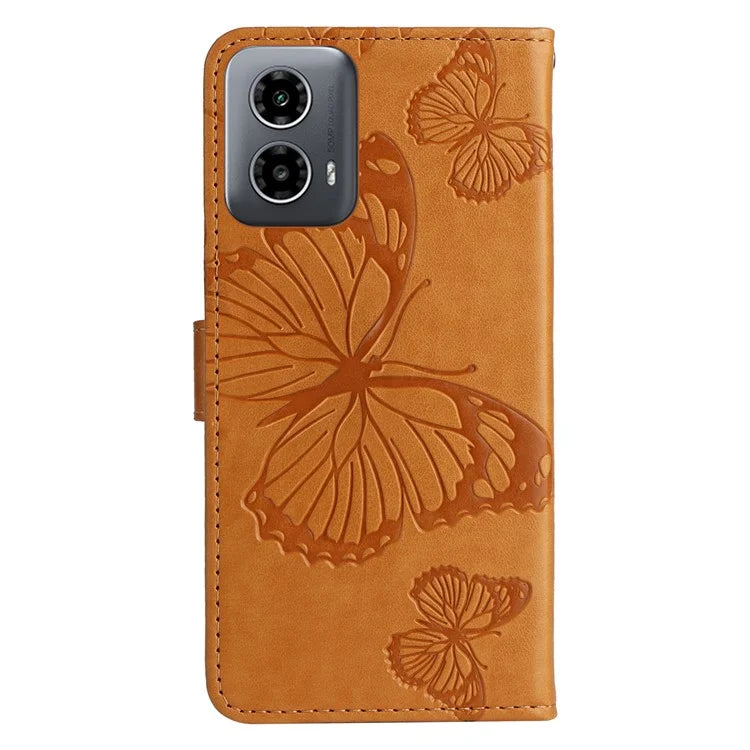 KT Imprinting Flower Series-2 For Motorola Moto G34 5G Case Floral Butterfly Design Flip Leather Phone Cover