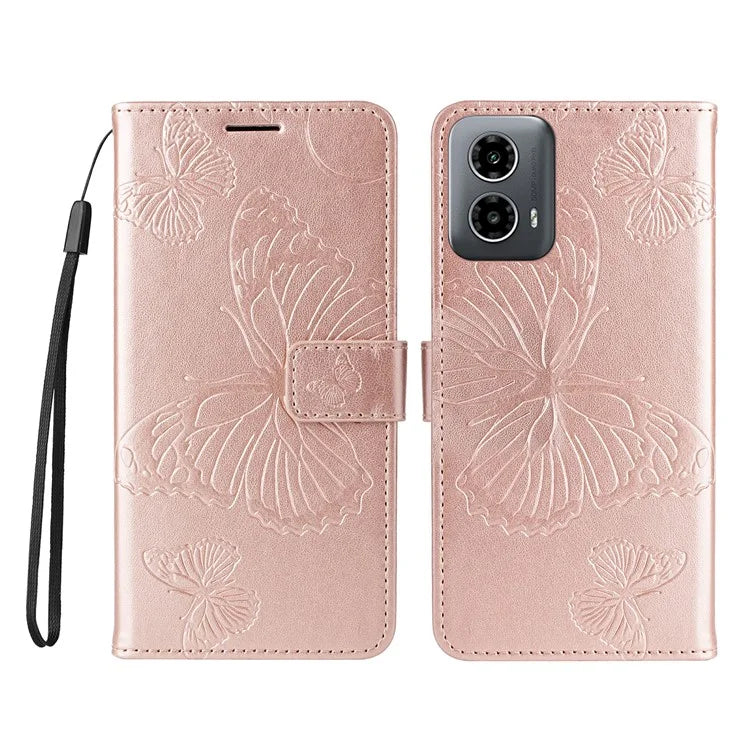 KT Imprinting Flower Series-2 For Motorola Moto G34 5G Case Floral Butterfly Design Flip Leather Phone Cover