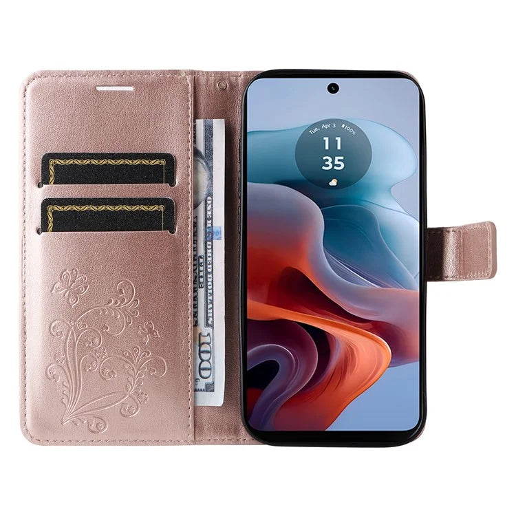 KT Imprinting Flower Series-2 For Motorola Moto G34 5G Case Floral Butterfly Design Flip Leather Phone Cover
