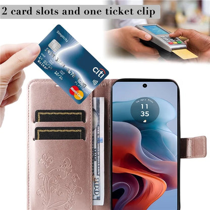 KT Imprinting Flower Series-2 For Motorola Moto G34 5G Case Floral Butterfly Design Flip Leather Phone Cover
