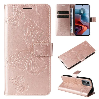 KT Imprinting Flower Series-2 For Motorola Moto G34 5G Case Floral Butterfly Design Flip Leather Phone Cover