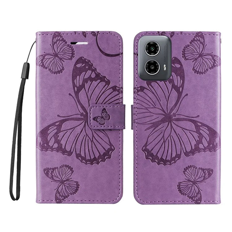 KT Imprinting Flower Series-2 For Motorola Moto G34 5G Case Floral Butterfly Design Flip Leather Phone Cover