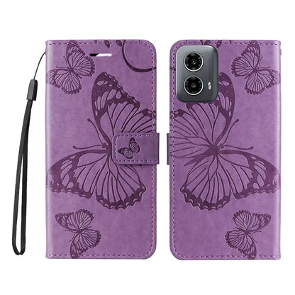 KT Imprinting Flower Series-2 For Motorola Moto G34 5G Case Floral Butterfly Design Flip Leather Phone Cover