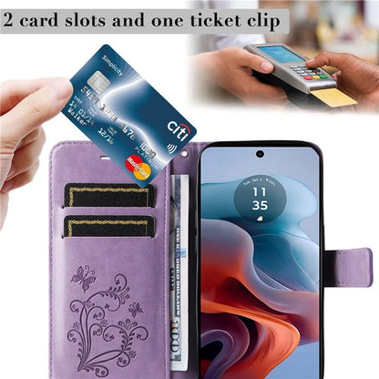 KT Imprinting Flower Series-2 For Motorola Moto G34 5G Case Floral Butterfly Design Flip Leather Phone Cover