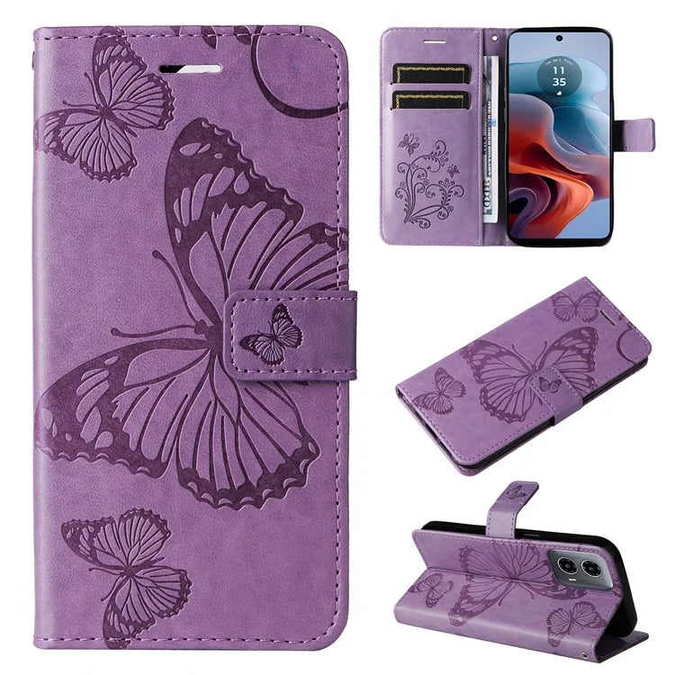 KT Imprinting Flower Series-2 For Motorola Moto G34 5G Case Floral Butterfly Design Flip Leather Phone Cover