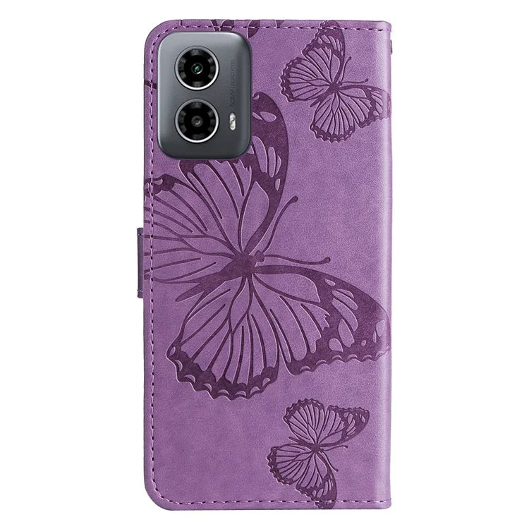 KT Imprinting Flower Series-2 For Motorola Moto G34 5G Case Floral Butterfly Design Flip Leather Phone Cover