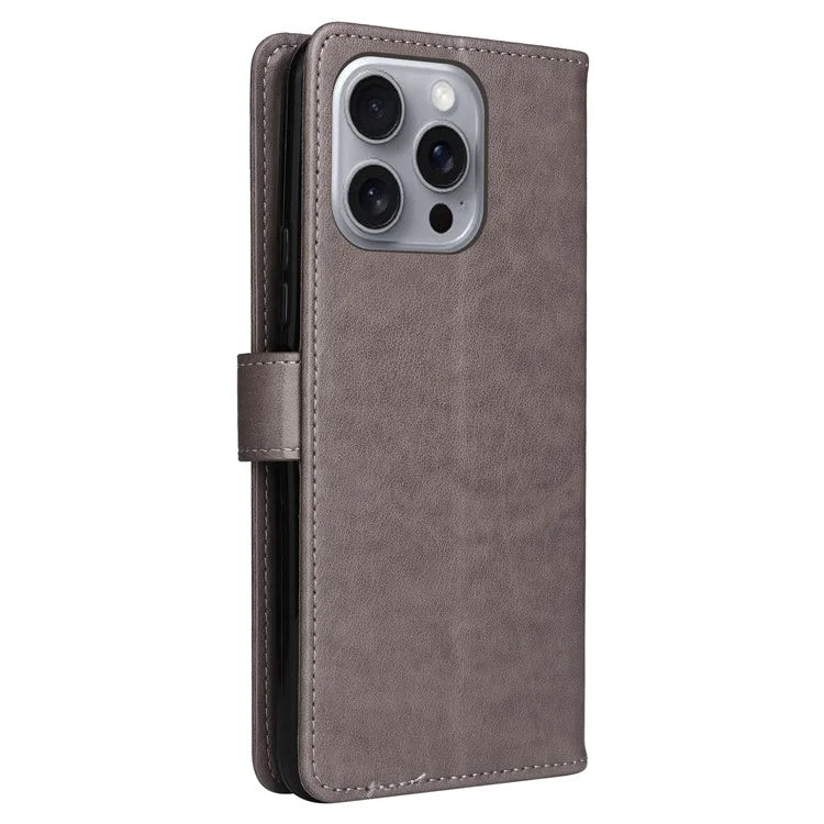KT Imprinting Flower Series-4 For iPhone 16 Pro Max Leather Phone Case PU Leather Cat Bee Pattern Phone Cover