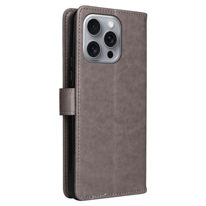 KT Imprinting Flower Series-4 For iPhone 16 Pro Max Leather Phone Case PU Leather Cat Bee Pattern Phone Cover