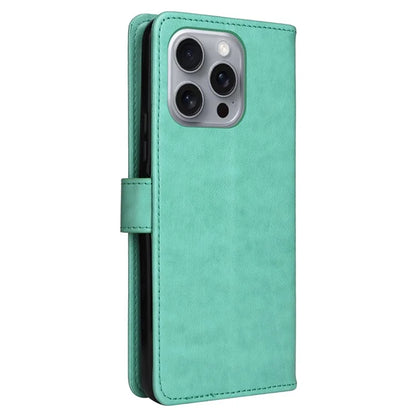 KT Imprinting Flower Series-4 For iPhone 16 Pro Max Leather Phone Case PU Leather Cat Bee Pattern Phone Cover
