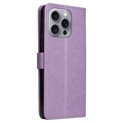 KT Imprinting Flower Series-4 For iPhone 16 Pro Max Leather Phone Case PU Leather Cat Bee Pattern Phone Cover