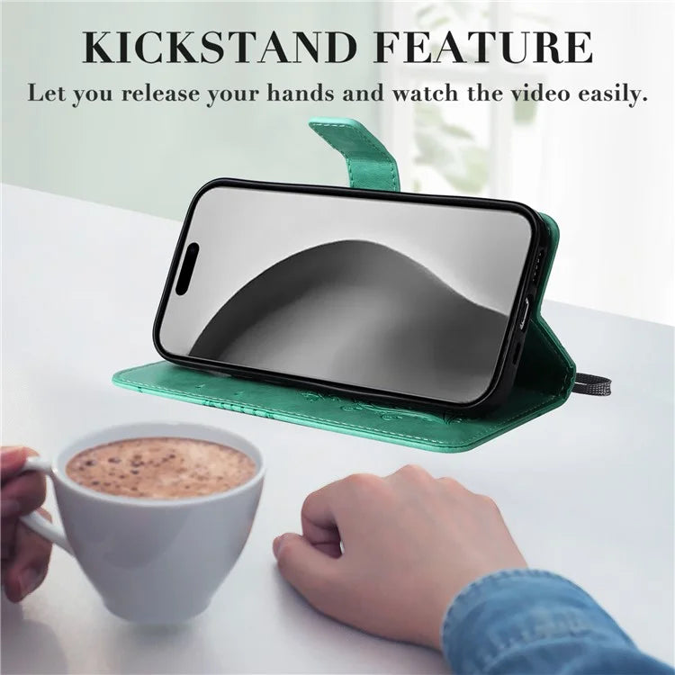KT Imprinting Flower Series-2 For iPhone 16 Pro Max Case Floral Butterfly Design Leather Stand Phone Cover