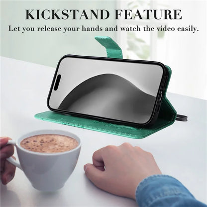 KT Imprinting Flower Series-2 For iPhone 16 Pro Max Case Floral Butterfly Design Leather Stand Phone Cover