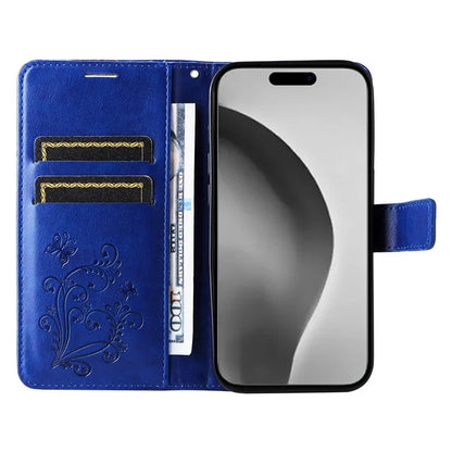 KT Imprinting Flower Series-2 For iPhone 16 Pro Max Case Floral Butterfly Design Leather Stand Phone Cover
