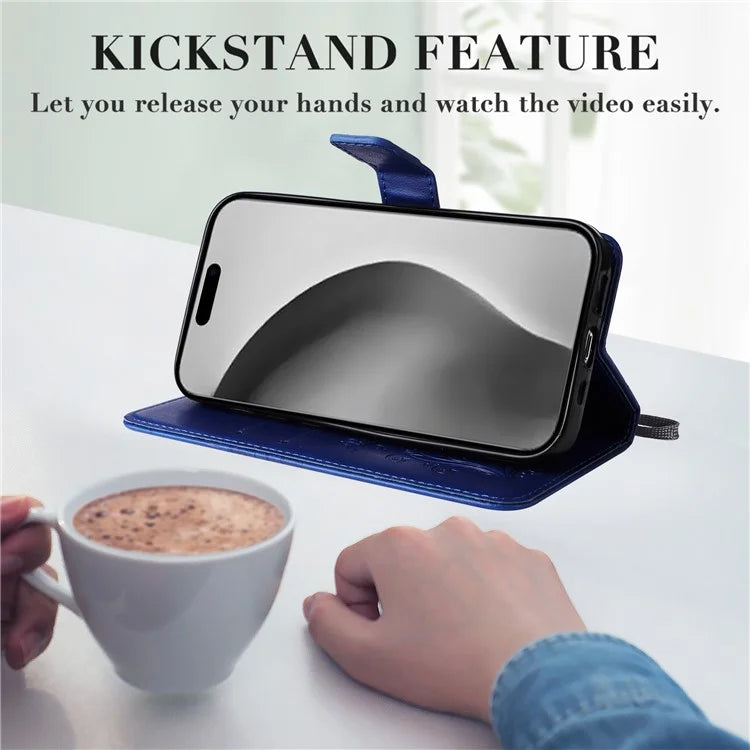 KT Imprinting Flower Series-2 For iPhone 16 Pro Max Case Floral Butterfly Design Leather Stand Phone Cover