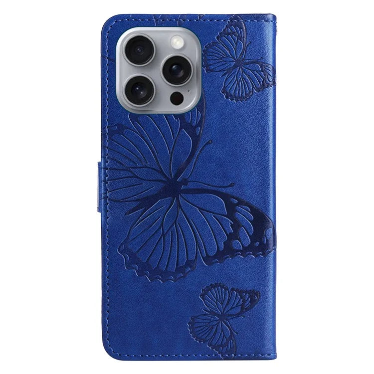 KT Imprinting Flower Series-2 For iPhone 16 Pro Max Case Floral Butterfly Design Leather Stand Phone Cover