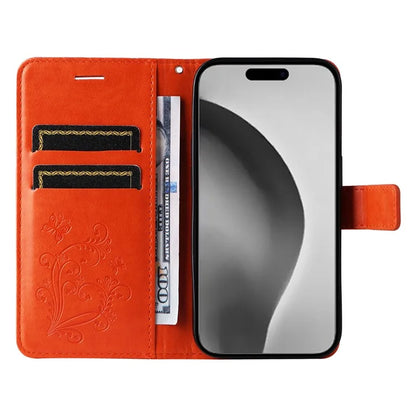 KT Imprinting Flower Series-2 For iPhone 16 Pro Max Case Floral Butterfly Design Leather Stand Phone Cover