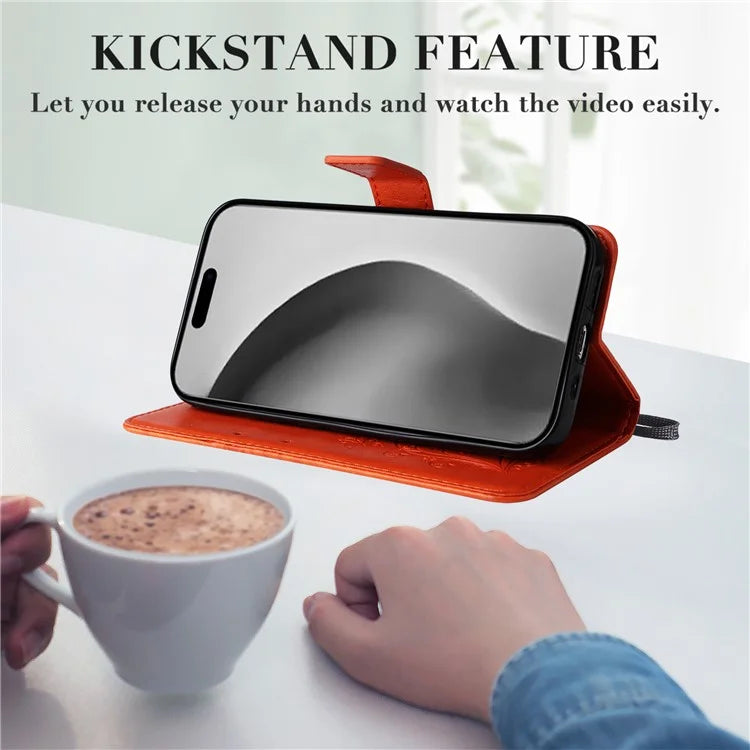 KT Imprinting Flower Series-2 For iPhone 16 Pro Max Case Floral Butterfly Design Leather Stand Phone Cover