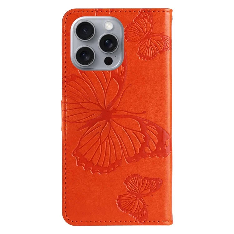 KT Imprinting Flower Series-2 For iPhone 16 Pro Max Case Floral Butterfly Design Leather Stand Phone Cover