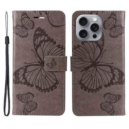 KT Imprinting Flower Series-2 For iPhone 16 Pro Max Case Floral Butterfly Design Leather Stand Phone Cover