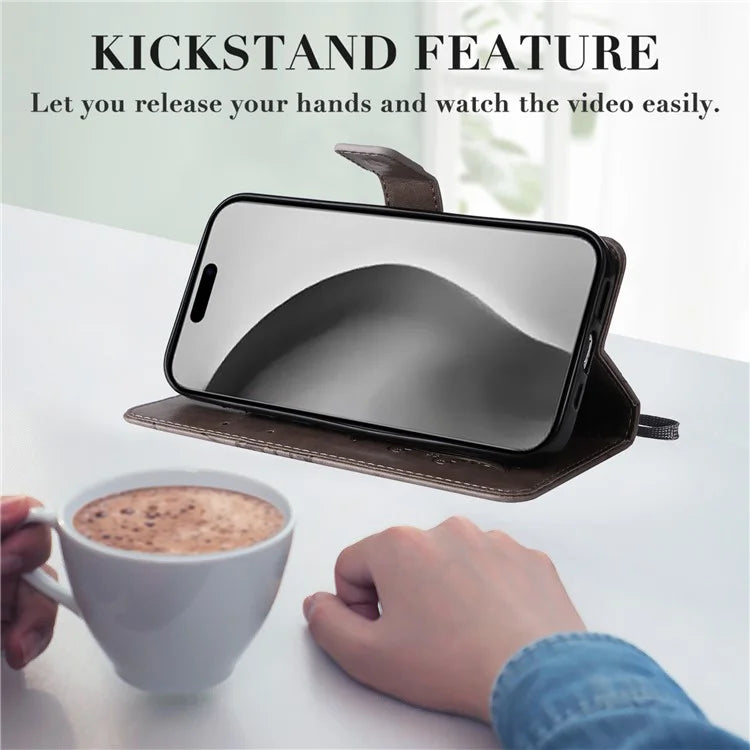 KT Imprinting Flower Series-2 For iPhone 16 Pro Max Case Floral Butterfly Design Leather Stand Phone Cover